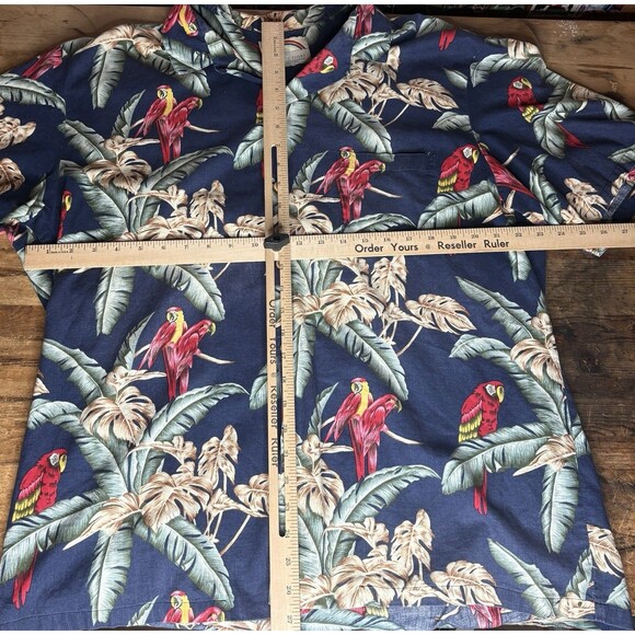 VTG Mens L Paradise Found Blue Red Parrot Rayon Hawaiian Shirt Magnum PI USA - Picture 4 of 4
